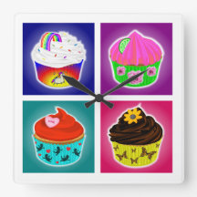 Four Cupcakes Square Wall Clock