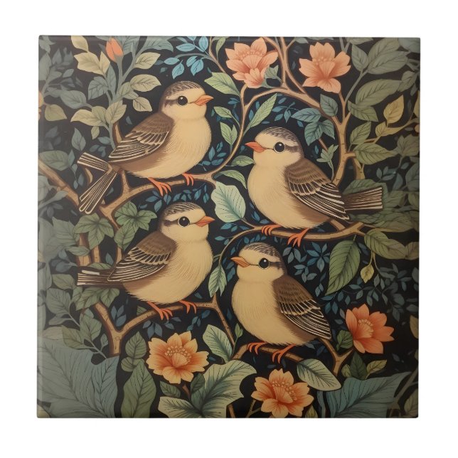 Four Cute Baby Birds Nature Inspired  Ceramic Tile (Front)