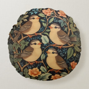 Four Cute Baby Birds Nature Inspired Round Cushion