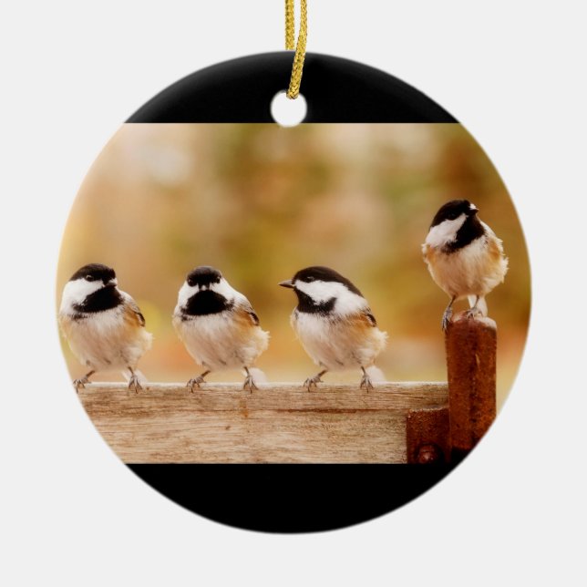 Four Cute Chickadees Ceramic Tree Decoration (Front)