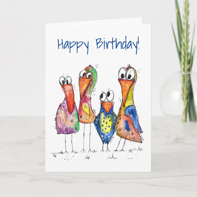 Four Cute Colourful Whimsical Birds Card (Front)