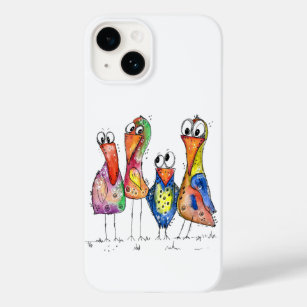 Four Cute Colourful Whimsical Birds Case-Mate iPhone 14 Case