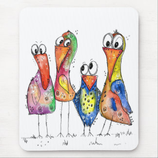 Four Cute Colourful Whimsical Birds Mouse Pad