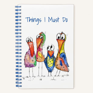Four Cute Colourful Whimsical Birds Notebook