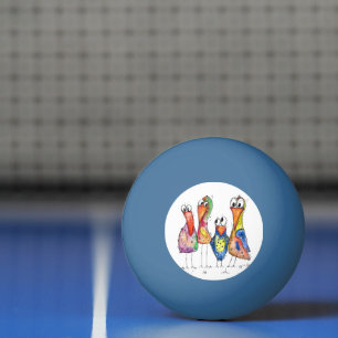 Four Cute Colourful Whimsical Birds Ping Pong Ball