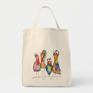 Four Cute Colourful Whimsical Birds Tote Bag