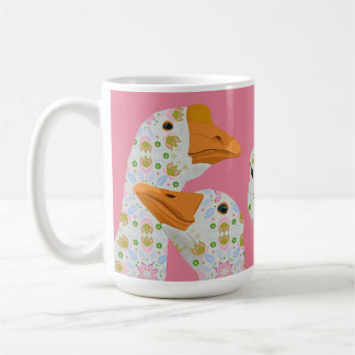 Four Cute Floral Patterned Geese Pink Coffee Mug