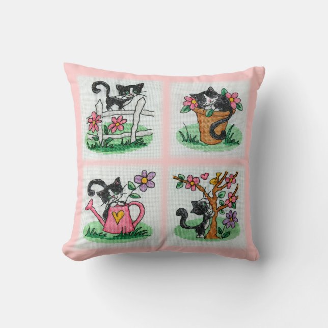 Four cute kittens cross stitch embroidery cushion (Front)