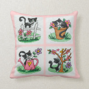 Four cute kittens cross stitch embroidery cushion