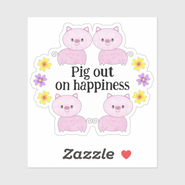 Four cute pink pigs - Pig out on happiness sticker (Sheet)