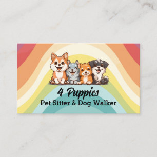 Four cute puppies Pet Sitter and Dog Walker Business Card