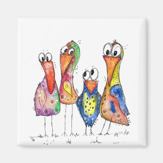 Four Cute Whimsical Colourful Birds Magnet