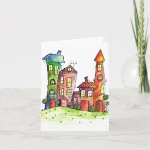 Four Cute Whimsical Houses Card