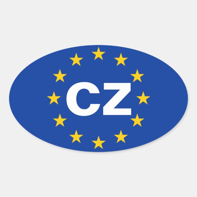 FOUR Czech Republic "CZ" European Union Flag Oval Sticker (Front)