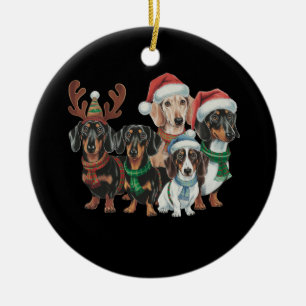 Four Dachshund Dogs Dressed In Festive Attire Ceramic Ornament
