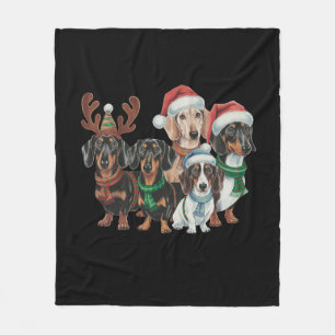 Four Dachshund Dogs Dressed In Festive Attire Fleece Blanket