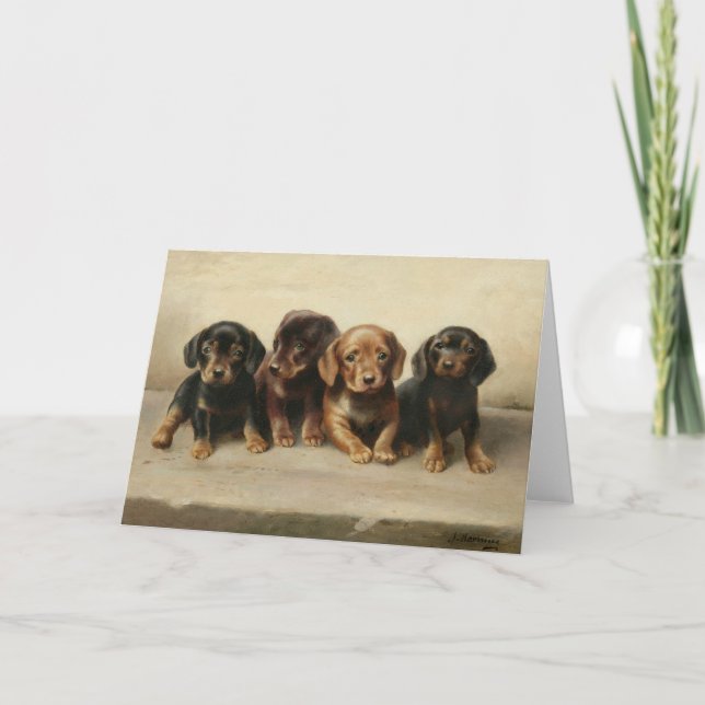 Four Dachshund Puppies | Carl Reichert Card (Front)