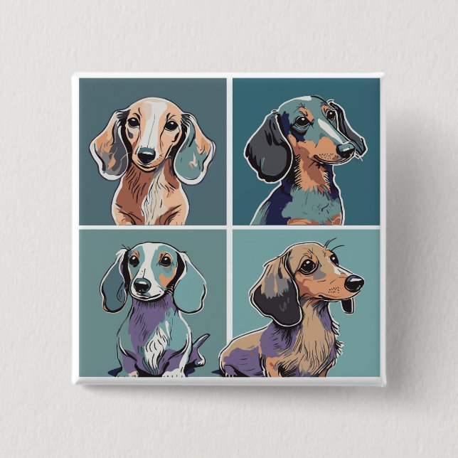 Four Dachshunds Illustration 15 Cm Square Badge (Front)