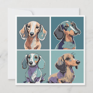 Four Dachshunds Illustration Card