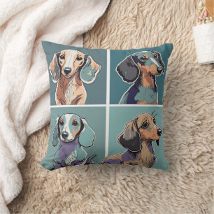 Four Dachshunds Illustration Cushion