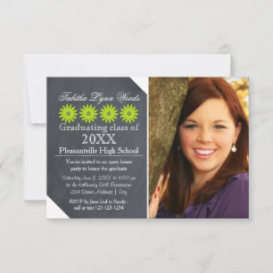 Four Daisies Chalkboard - 3x5 Grad Announcement