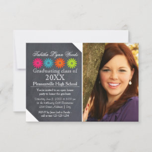 Four Daisies Chalkboard - 3x5 Grad Announcement