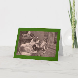 Four Dogs by the Fireside Holiday Card
