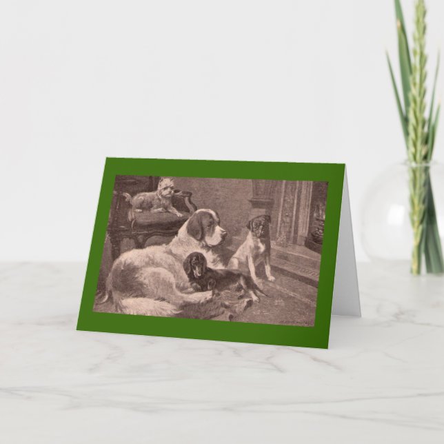 Four Dogs by the Fireside Holiday Card (Front)