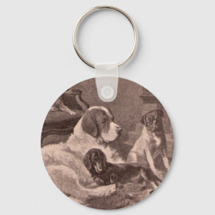 Four Dogs by the Fireside Key Ring
