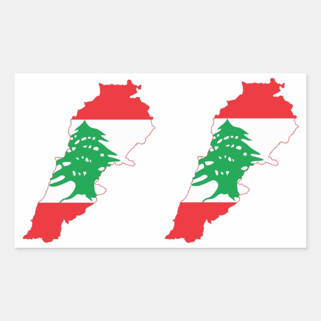 FOUR Double Lebanon Flag Map Rectangular Sticker (Front)