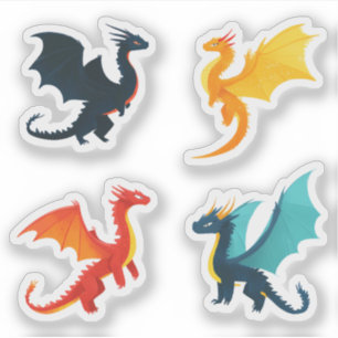 Four Dragons Flying Sticker Set