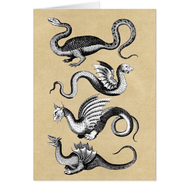 Four Dragons Mythological Creatures Sepia (Front)