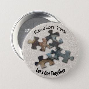 Four Earth Tone Puzzle Pieces Family Reunion 7.5 Cm Round Badge