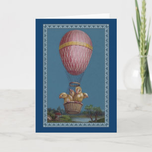 Four Easter Chicks in a Hot Air Balloon Holiday Card