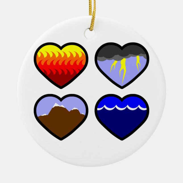 Four Elements Hearts Ceramic Ornament (Front)