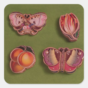 Four enamelled and jewelled boxes, butterfly square sticker