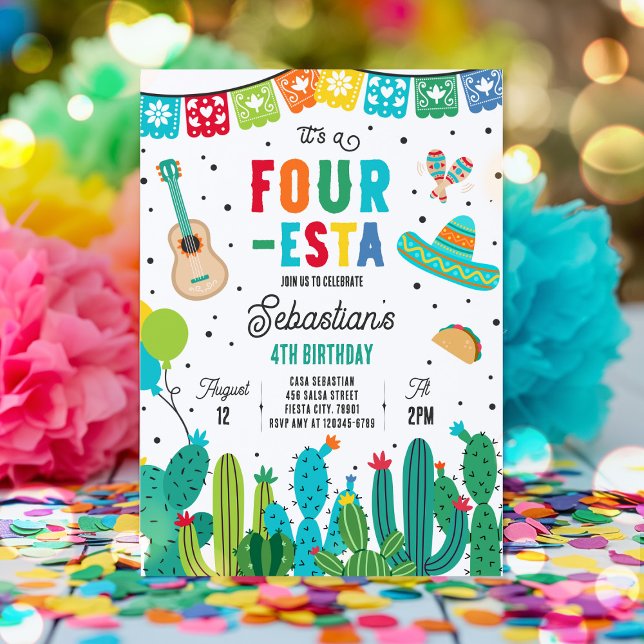 Four-Esta Mexican Fiesta 4th Birthday Party Invitation (Creator Uploaded)