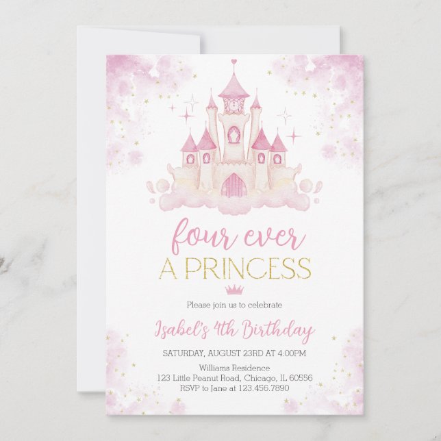 Four ever a Princess 4th Birthday Invitation (Front)