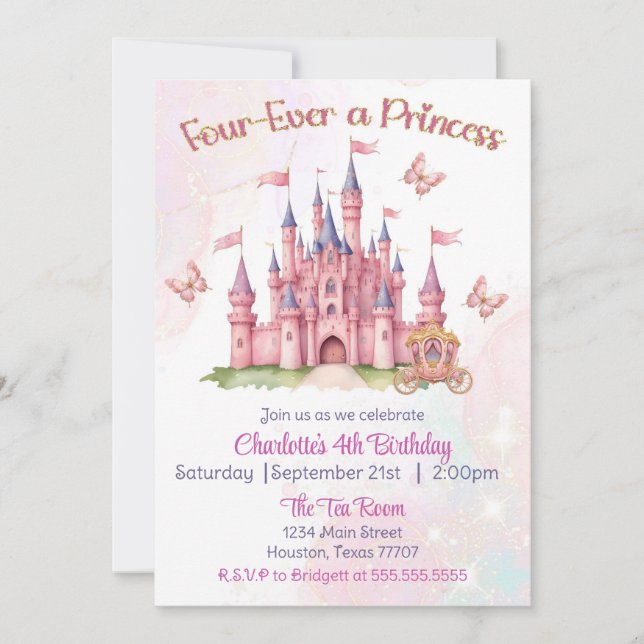 Four-Ever a Princess 4th Birthday Invitation (Front)