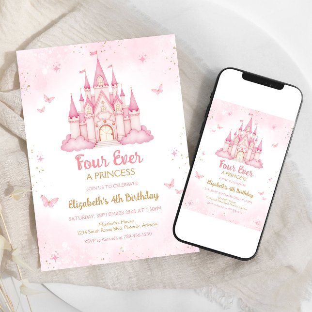 Four Ever A Princess Castle 4th Birthday Invitation (Creator Uploaded)