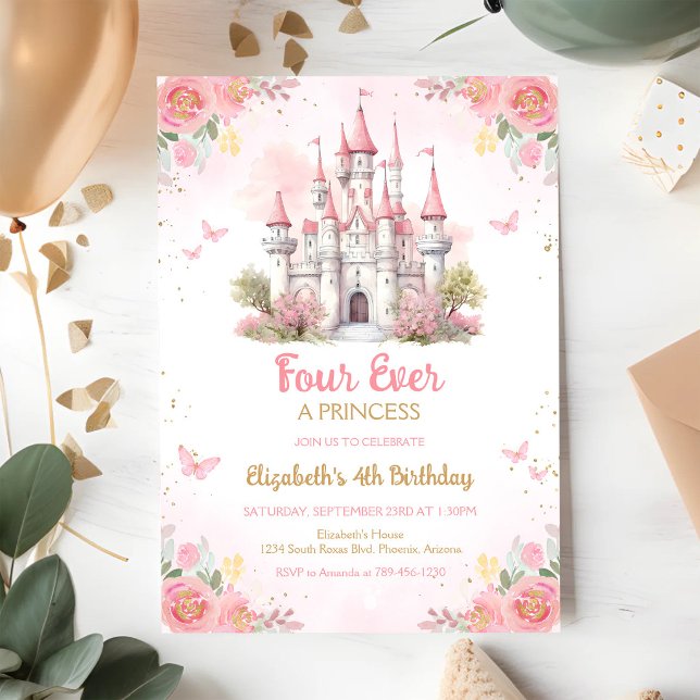 Four Ever A Princess Castle 4th Birthday Invitation (Creator Uploaded)