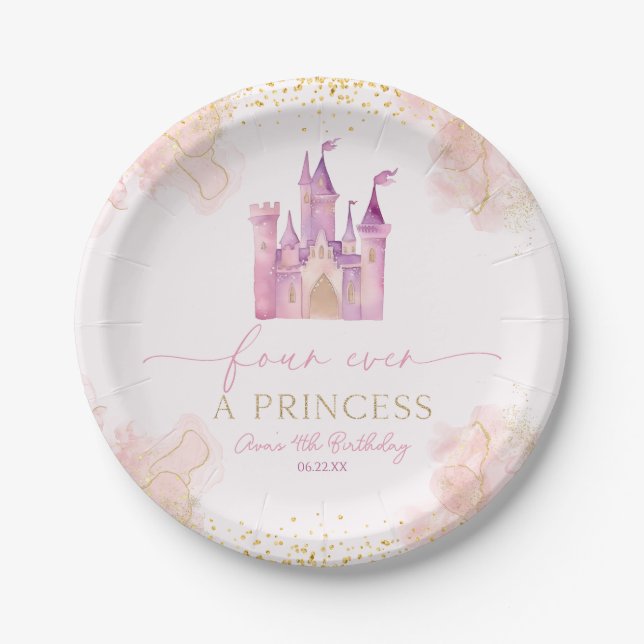 Four Ever A Princess Castle 4th Birthday Party Paper Plate (Front)