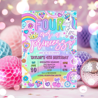 Four Ever A Princess Fairytale 4th Birthday Party Invitation