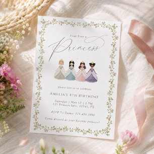 Four Ever a Princess Girls 4th Birthday Party  Invitation
