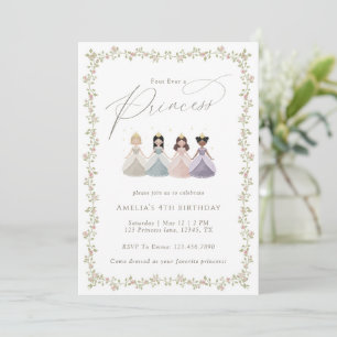 Four Ever a Princess Girls 4th Birthday Party  Invitation