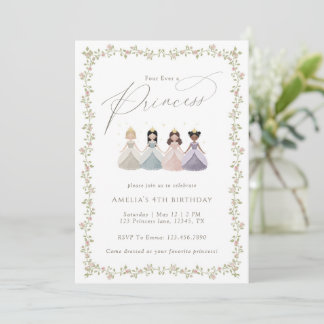 Four Ever a Princess Girls 4th Birthday Party  Invitation