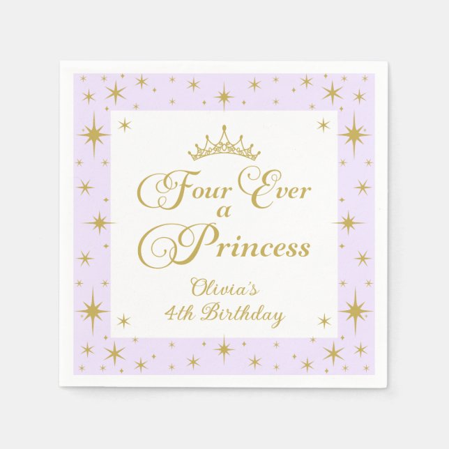 Four Ever a Princess Gold Princess 4th Birthday Napkin (Front)