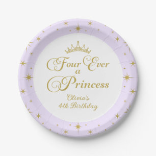 Four Ever a Princess Gold Princess 4th Birthday Paper Plate