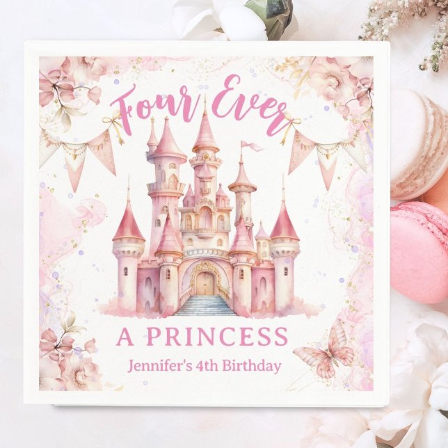 Four Ever A Princess Pink Castle Girl 4th Birthday Napkin (Creator Uploaded)