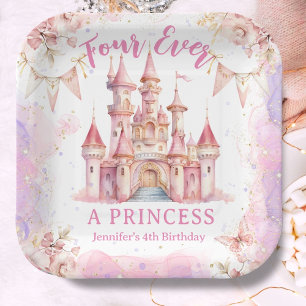 Four Ever A Princess Pink Castle Girl 4th Birthday Paper Plate